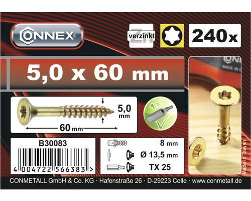 Șuruburi Onnex 5,0 x 60 milimetri, pachet de 240 bucăți