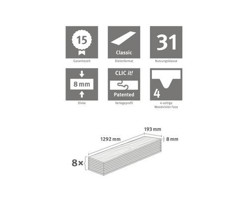 Pardoseală plută 8 mm Jacksonville