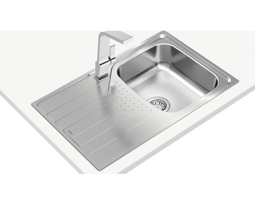 Chiuvetă din oțel inoxidabil cu picurător și robinet