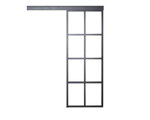 Ușă glisantă cu cadru din oțel și inserții de sticlă pentru amenajări interioare