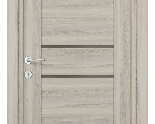 Ușă din lemn cu ornamente orizontale și mâner