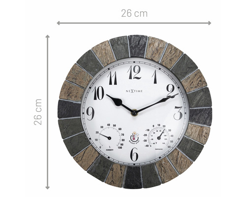 Ceas de perete rotund NexTime cu termometru și higrometru, diametru 26 cm