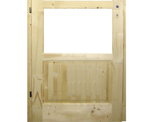 Ușă din lemn cu inserție de sticlă și casete