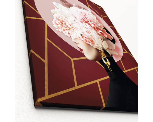 Pânză decorativă cu femeie, flori și model geometric