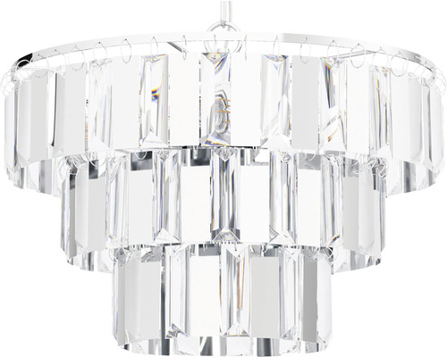 Lumină de plafon cu trei niveluri și pandantive din cristal transparent