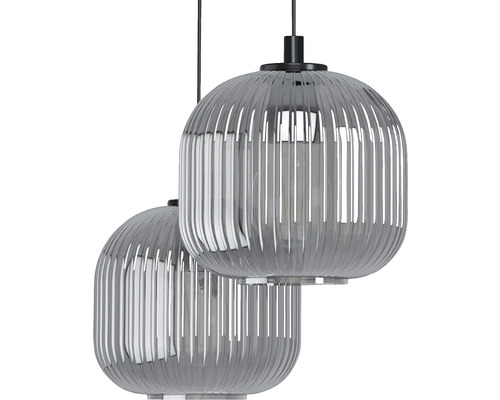 Două lămpi suspendate gri cu design striat