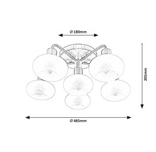 Desen tehnic al unei lămpi de tavan cu șapte lumini și dimensiunile diametru 180 mm, diametru 485 mm și înălțime 205 mm.