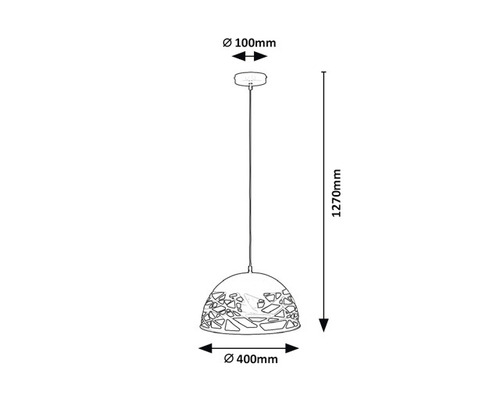 Desen tehnic al unei lămpi suspendate cu dimensiunile de 1270 milimetri lungime și 400 milimetri diametru.