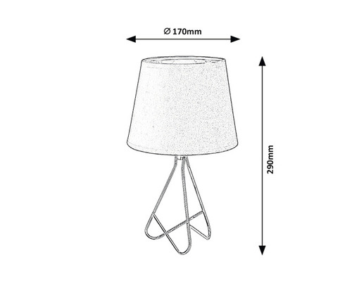 Schiță a unei lămpi de masă cu dimensiunile de 170 mm diametru și 290 mm înălțime