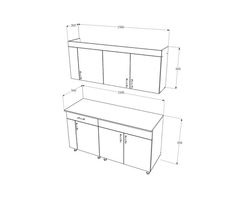 Schiță a unei combinații de chiuvetă cu dimensiuni
