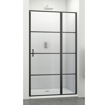 Cabină de duș cu cadru negru și sticlă transparentă