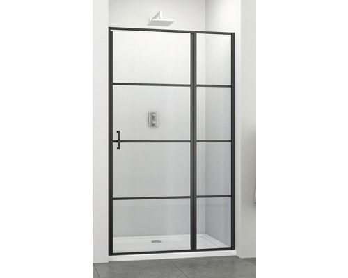 Cabină de duș cu cadru negru și sticlă transparentă