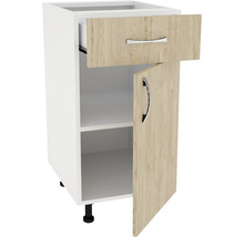 Corp inferior bucătărie 40 cm, 1 ușă 1 sertar, alb/lemn natural