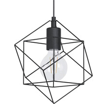 Lumină suspendată neagră cu cadru geometric din sârmă și bec