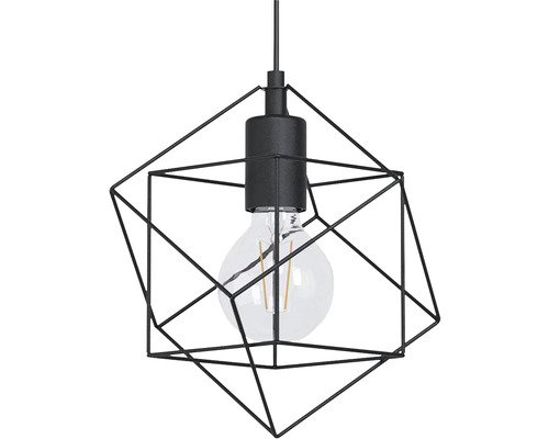 Lumină suspendată neagră cu cadru geometric din sârmă și bec