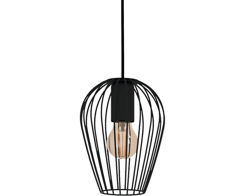 Lustr negru cu abajur din sârmă și bec