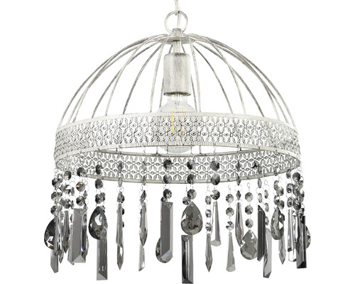 Lampa suspendată cu colivie metalică și pandantive din cristal