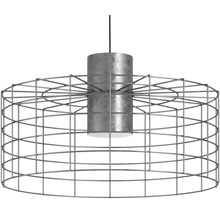 Lumină suspendată cu bază metalică și abajur tip cușcă de sârmă