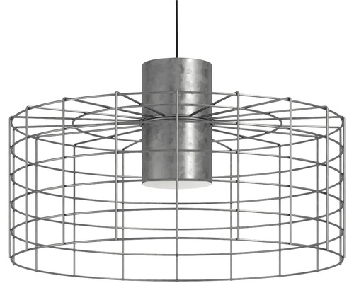 Lumină suspendată cu bază metalică și abajur tip cușcă de sârmă