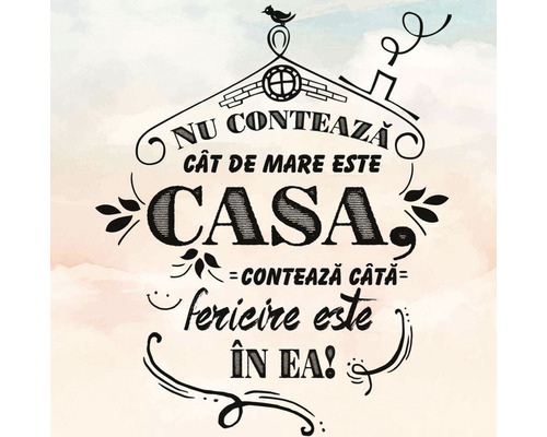 Ilustrație cu citat românesc despre o casă și fericire