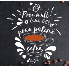 Grafică cu ceașcă de cafea și text pe fundal întunecat