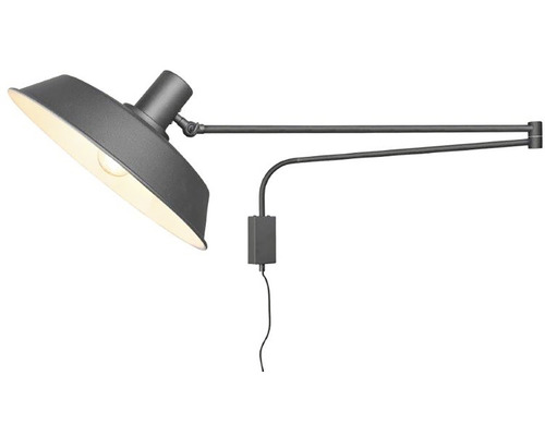Lampa de perete gri cu braț pivotant și abajur