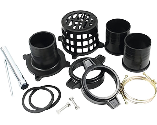 Vedere de sus a diferitelor piese sanitare negre și metalice.