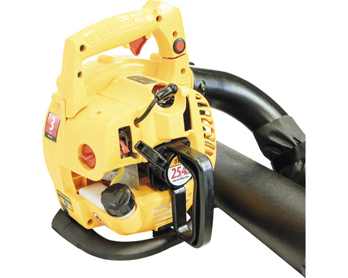 Aspirator de frunze galben cu funcție de suflare și tub de aspirare negru