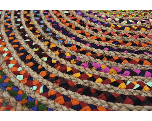 Covor rotund din iută și resturi de material textil