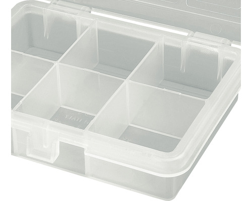 Cutie de sortiment transparentă goală, cu compartimente pentru depozitarea obiectelor mici