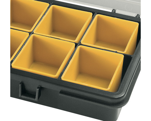 Cutie de sortimente cu compartimente galbene pentru depozitare