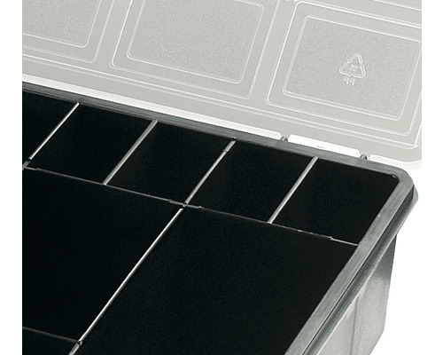 Cutie de depozitare cu compartimente și capac transparent