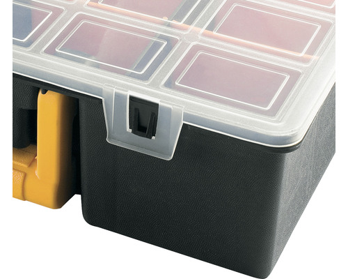 Imagine detaliată a unei cutii de sortiment cu capac transparent și închidere