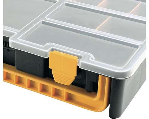 Imagine detaliată a unei cutii de sortimente cu capac transparent și închizătoare