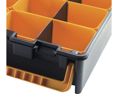 Imagine detaliată a unei cutii de sortare cu compartimente pentru depozitarea pieselor mici