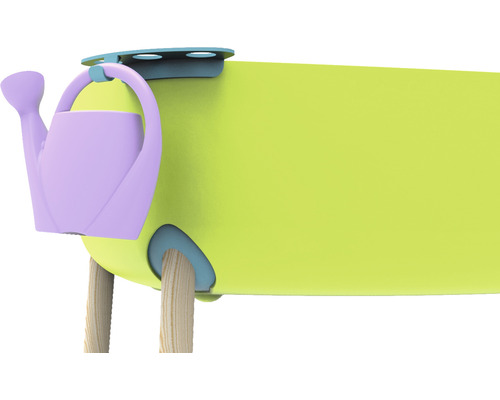 Jucărie jardinieră cu stropitoare din plastic și picioare din lemn