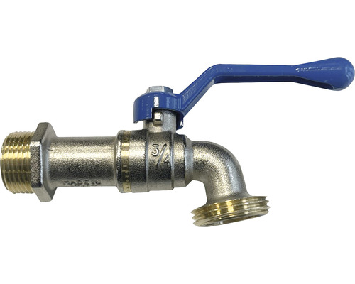 Robinet de apă exterior cu mâner albastru și racord de 3/4 inch