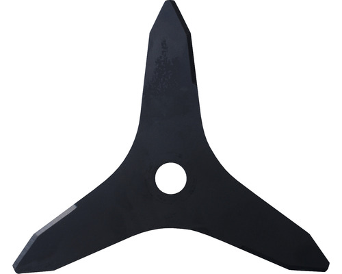 Lamă de tăiat cu trei lame din metal cu orificiu central de fixare.