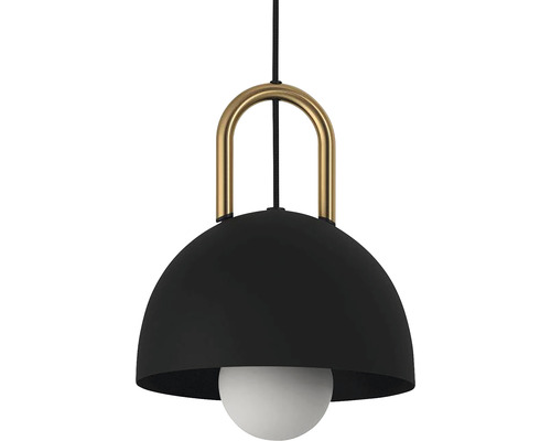 Lumină suspendată cu abajur negru și suspensie aurie