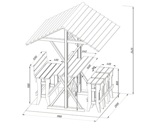 Desen tehnic al unui pavilion de grădină cu dimensiuni