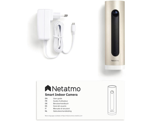 Cameră inteligentă de interior Netatmo cu sursă de alimentare și manual de utilizare