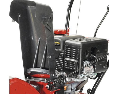 Detalii ale frezei de zăpadă cu șemineul de ejecție și motorul