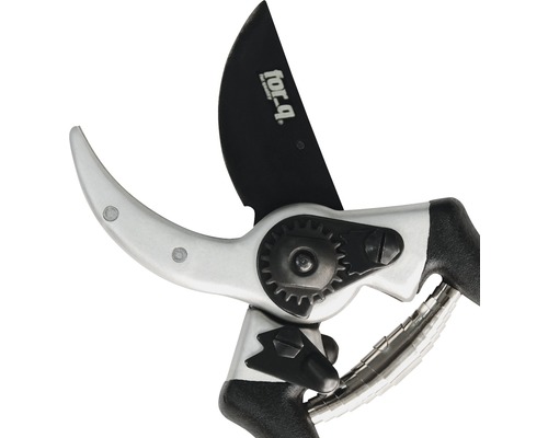 Foarfece de grădină cu lamă neagră și cap argintiu.