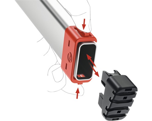 Ilustrație a montării unui capac negru pe un profil cu suport roșu