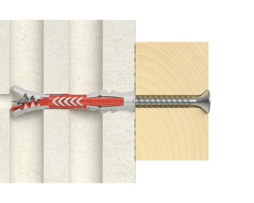 Ilustrație cu șurub cu diblu în perete și lemn