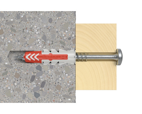 Diblul Fischer cu șurub în perete de beton și lemn