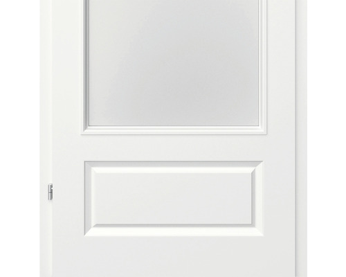 Ușă interioară albă cu inserție de sticlă în partea superioară