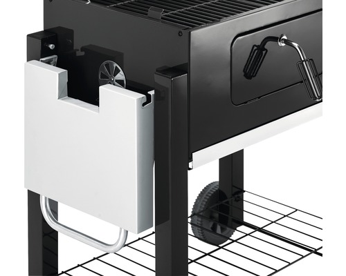 Vizualizare detaliată grătar cu cărbune cu recipient pentru cărbune și ventilație