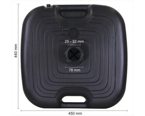 Suport pătrat pentru umbrelă, din plastic, cu dimensiunile 440 mm x 450 mm