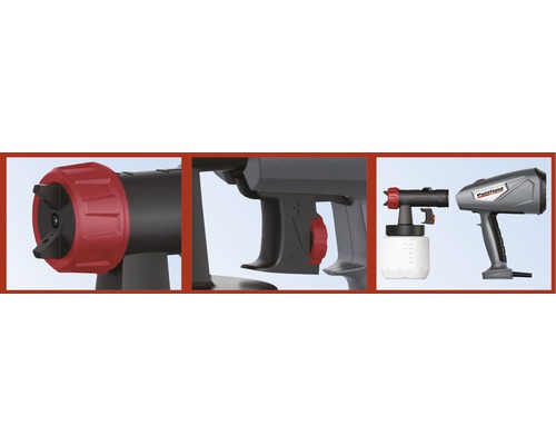 Vizualizare detaliată a unui pistol de pulverizare a vopselei pentru renovări și proiecte de bricolaj